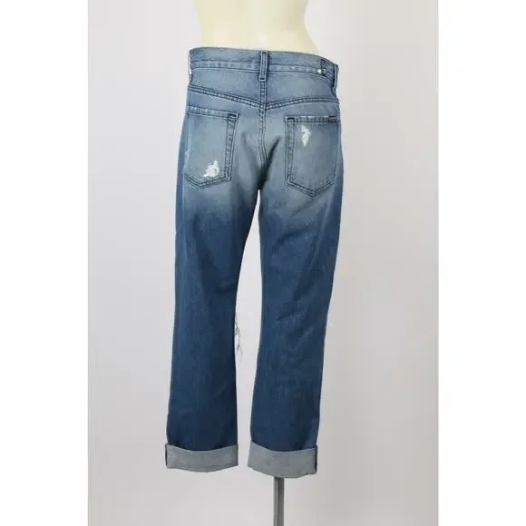 7 FOR ALL MANKIND Blue Denim Ripped Distressed Straight Leg Jeans Pants Size 26